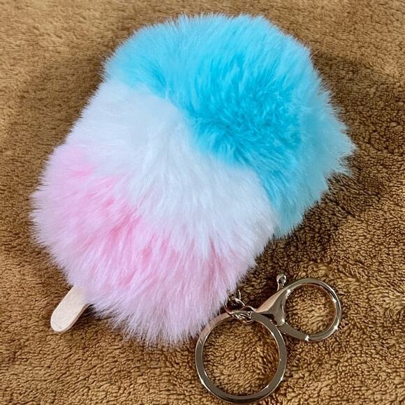 Fluffy Popsicle Keychain blue pink white Stuffed Charm - Picture 2 of 5